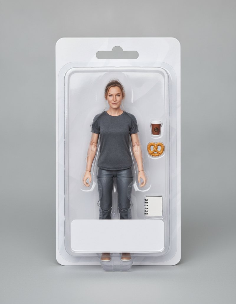 Ergebnis: Ich als Sammelfigur in der Blisterpackung, KI-Bild